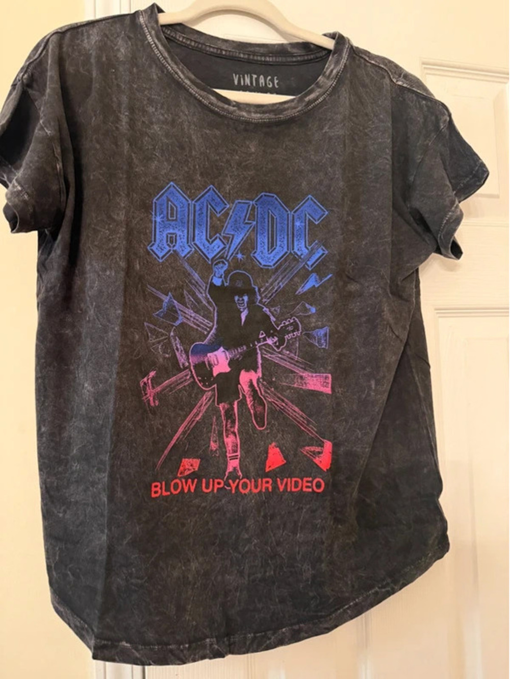 Vintage Canvas AC/DC shirt Black Acid Wash New in Poly Size Small